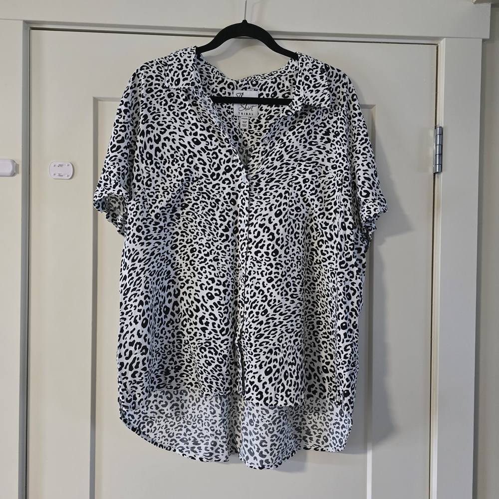 Tribal Monochrome Leopard Print Button-Down Shirt